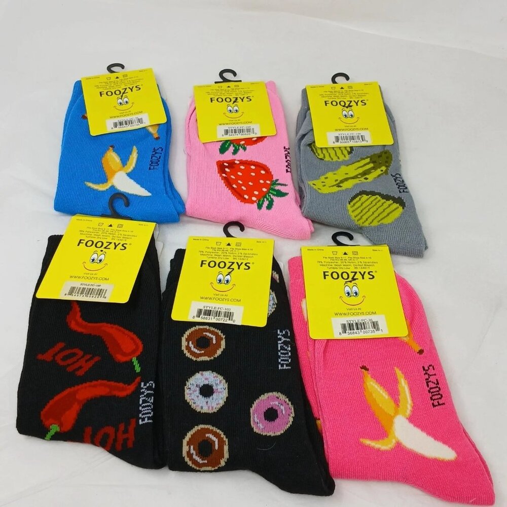 Foozys 6 Pair Foodie Sock Bundle Women Banana Pickle Strawberry Donut Pepper D5 - Picture 6 of 6